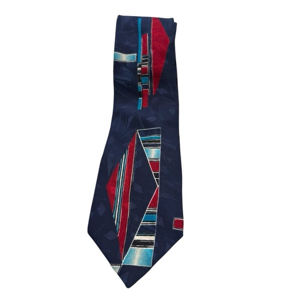 George Machado Zylos Silk Tie Red‎ Gray Blue Art Abstract Men Necktie Paint B14Q - Picture 1 of 6